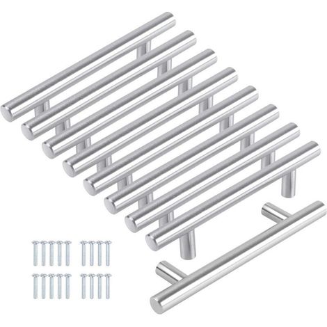 Lot de 8 poignées de meuble cuisine 128mm – Acier inoxydable nickel brossé – Entraxe 128mm – Longueur 200mm – Largeur 32mm