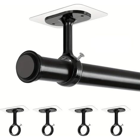 4Stk Gardinenstangenhalter Selbstklebend ohne Bohren, Robuste Schwarze Halter, Einfache Montage Wand oder Decke für Wohnzimmer Küche Badezimmer (1/5)