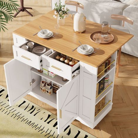 URBAN MEUBLE Table de salle à manger avec plateau rabattable et rangements latéraux 120x40x90cm (1/5)