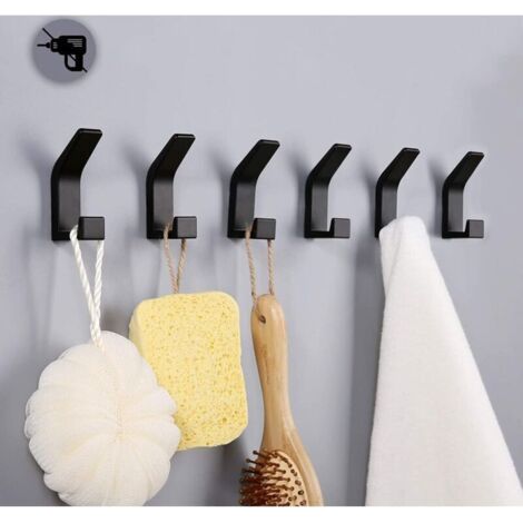 Towel Rack No Drilling Waterproof Self-Adhesive Hooks Hook Hooks for Bathroom Toilet Kitchen Towels, Office, 6 Pieces Black (1/5)