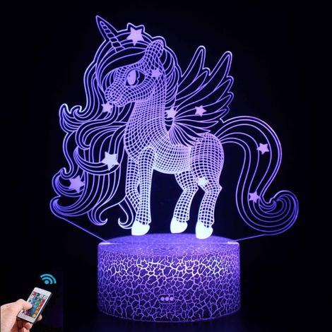Veilleuse 3D Licorne - Lampe LED Changeante 16 Couleurs - Commande Tactile et Télécommande - Pour Chambre Enfant - 1 Pièce (1/5)