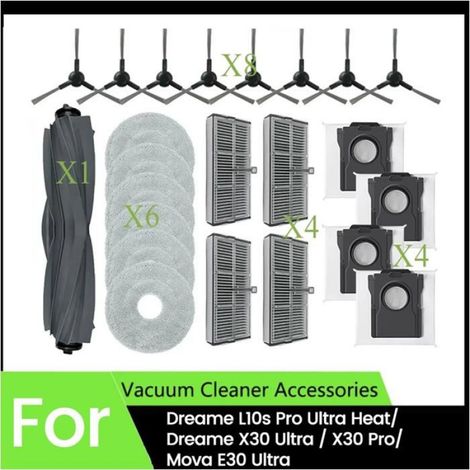 Kit de Rechange pour Aspirateur Robot - Brosse Principale - Filtre - Brosse Latérale - Chiffon Nettoyage - Sac à Poussière - Compatible Dreame L10s Pro Ultra Heat X30 Ultra Mova E30 Ultra - 23 Pièces (1/5)