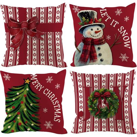 Juego de 4 fundas de almohada navideñas, ideales para decorar tu salón durante las fiestas navideñas aptas para sofás y camas. (1/4)