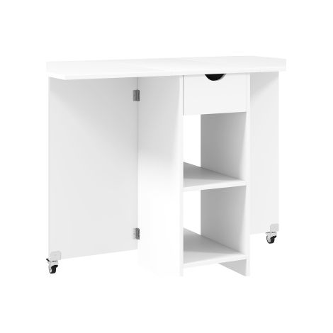 Klappbarer Esstisch Mobiler Küchentisch für 2-4 Personen mit Offenen Ablagen, 1 Schublade, Klapptisch für Kleine Räume, Esszimmer 114,5 x 70 x 75 cm, Weiß 
On-Site