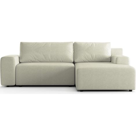 Canapé d'angle réversible convertible 5 places avec coffre de rangement en tissu chenille beige - Luno (1/5)