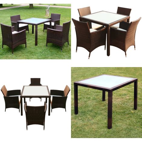 Set da Pranzo da Giardino 5 pz con Cuscini Polyrattan Marrone - Tavolo da giardino - Sedie da giardino