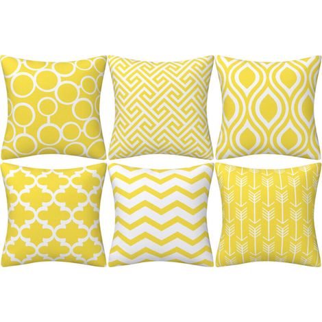 Ensemble de 6 Housses de Coussin Carré Double Face, 45 cm Longueur x 45 cm Largeur, Jaune
