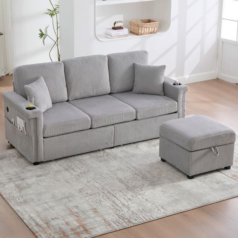 Sofá modular salón con almacenamiento LED gris claro OKMYHOME (1/5)