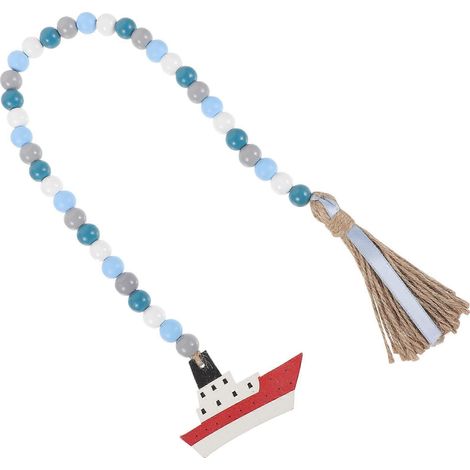 Guirlande de perles en bois avec pompons pour décoration, 4 pièces, style champêtre. (1/5)
