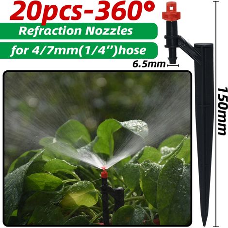 (a-20pcs) 20 arroseurs à réfraction à 90/180/360° sur piquets pour système d'arrosage de jardin, plantes et fleurs (1/5)