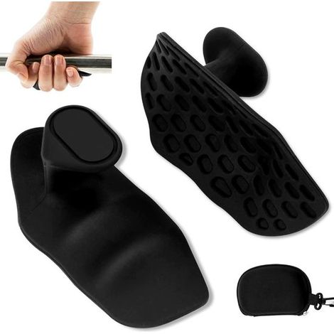 Lot de 2 poignées de musculation – Silicone – Pour traction et haltères – Portables – Noires (1/5)