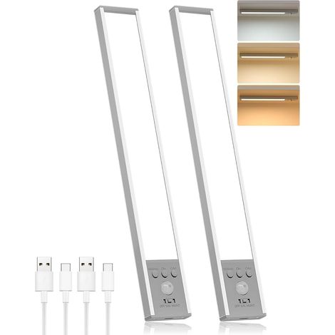 Éclairage sous armoire sans fil, rechargeable avec détecteur de mouvement d'intérieur 1500 mAh, 3 couleurs à intensité variable, fonctionne à piles avec affichage de l'alimentation LED, lumières sous (1/5)