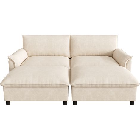 ELVMI Sofá Modular Esquinero 3 Plazas Con Puff De Almacenaje Y Función Cama, Chenilla, Beige (1/5)