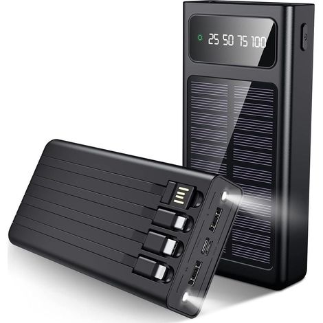 Batterie externe solaire sign avec cables integres 20 000 mah - noir