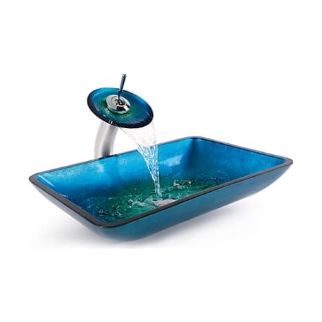 Waschbecken Glas blau mit Armatur 55x36x10 cm (1/5)