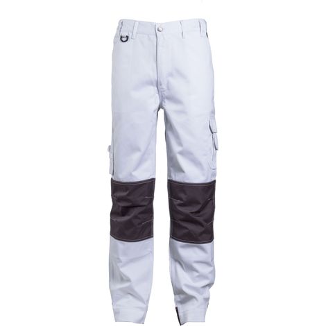 Pantalon de travail haute visibilité blanc XS – En polyester/coton – Ourlet supplémentaire +5cm – Ceinture élastiquée – 2 poches cuisses – Euro Protection (1/4)