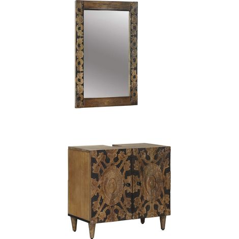 Bathroom Furniture Set with Door 2 pcs Brown Solid Mango Wood vidaXL (1/5)