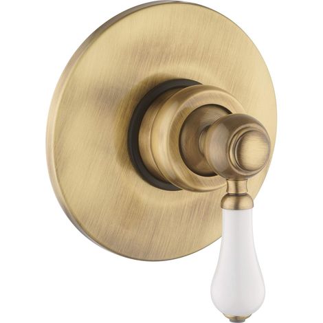 Mitigeur de douche encastré TOF3410A21 – Mono sortie bronze brossé – Installation murale – Poignée rétro en résine blanche – Piralla - 0TOF3410A21