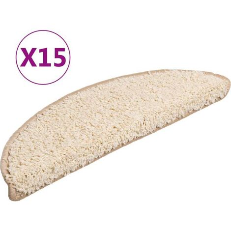 Tapis d'escalier, 15 pièces, 56 x 17 x 3 cm, beige, semi-circulaire. (1/5)