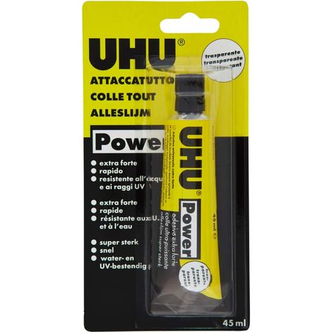 UHU Power Poliuretanico 45ml Adesivo speciali Extraforte, rapido e pulito. Trasparente (1/2)