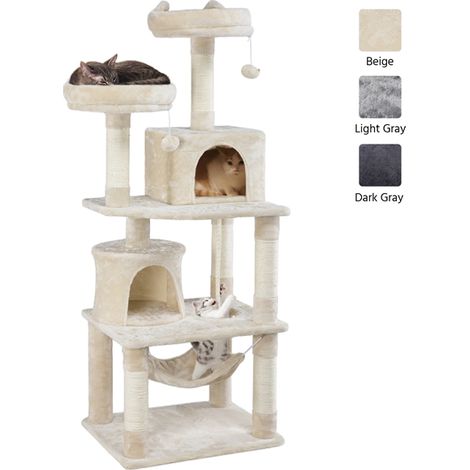 Yaheetech Tiragraffi Albero per Gatti Adulti 61 x 49 x 158 cm con Giocattolo per Gatto 2 Palle Cuccia Graffiatoio in Corda Sisal Naturale Beige