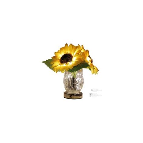 Lámparas de noche, lámparas de mesa, lámpara de girasol. Pequeña lámpara de noche artificial con forma de girasol y jarrón de cristal. Cargador USB. Regulable para el hogar. Regalo ideal para la decor