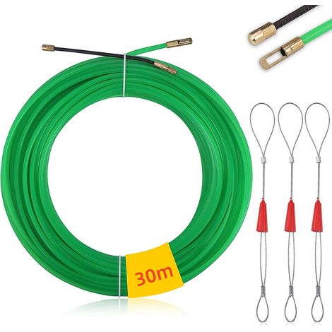 30M Tire Fils Electrique Aiguille Nylon, Φ 4mm, avec 3 Tête Flexible de Guidage, Electricien Tire Fil Aiguille Passe Cable, Enfileur Fils électrique, Câble de Fil Électrique Tirant -Vert (1/5)