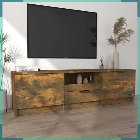 Meuble TV - 817111 - Chêne fumé - Bois d'ingénierie - 140 x 35 x 40 cm (1/5)