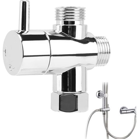 Vanne 3 Voies en Laiton Vanne d'inverseur à 3 voies, 3 Voies En Laiton Chromé G1/2", Robinet WC 3 Voies Douchette WC Double Pommeau De Douche Distr, Pour Salle De Bain,Entrée Mâle G1/2 Et Deux Sorties (1/5)