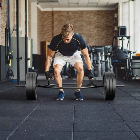 Barre de Piège Hexagonale Olympique d'Haltérophilie Charge 226KG Barre de Levage avec Poignées Moletées Plates ou Surélevées Noir (1/2)