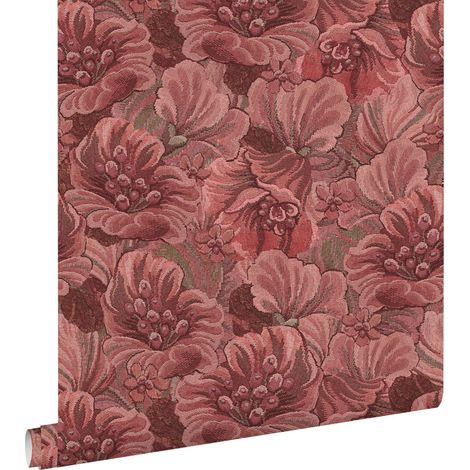 papier peint motif floral brodé rouge bordeaux  - ESTAhome (1/5)