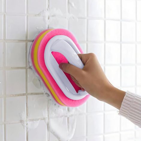 Brosse de nettoyage avec éponge de douche et manche ergonomique (rose) (1/5)