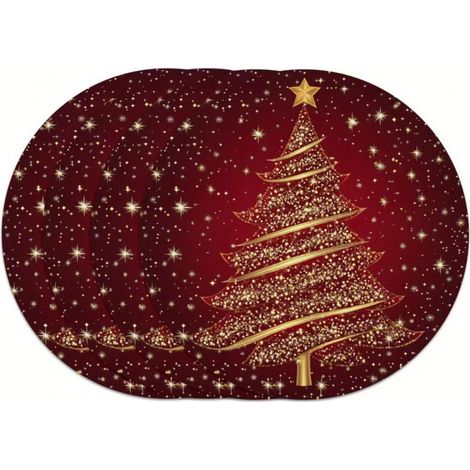 Sets de table de Noël ronds, sets de table décoratifs bonhomme de neige, sets de table imprimés en vinyle non imperméable - 37 x 37 cm (lot de 4) - 9