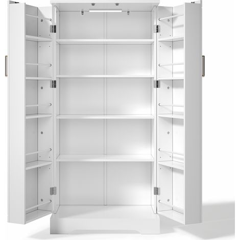 Buffet multifonctionnel blanc 60×35×128 cm avec LED, étagères réglables et double porte (1/5)