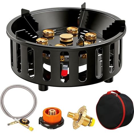 Réchaud Camping, Réchaud à Gaz Adaptateurs à Gaz Coupe-Vent Allumage Piézo Sac Transport Plaque Cuisson Gaz Portable Camping Randonnée Fêtes (1/4)