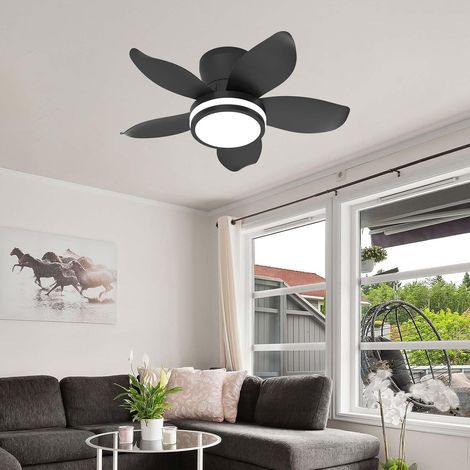 Ventilateur de plafond moderne de 65 cm avec éclairage ,5 feuilles,LED à intensité variable,  6 vitesses, minuterie-Noir (1/5)