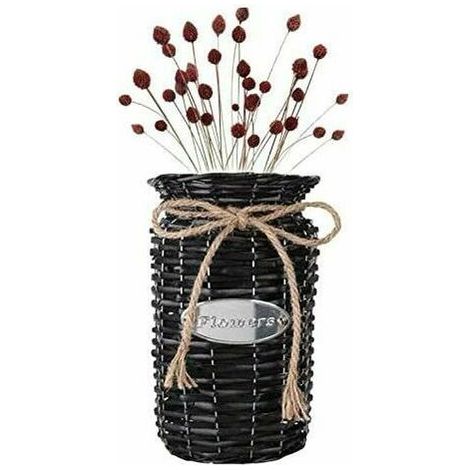 Black decorative vase, basket flower seaweed vase, vintage vase, woven wicker vase flower rope design for living room, dining room, bedroom, office, hotel, etc.