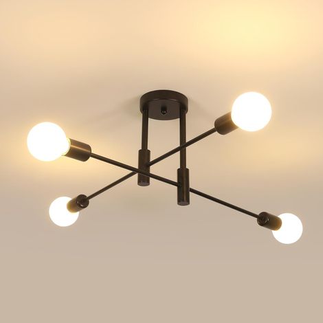 Plafoniera in stile industriale, modello retrò in metallo nero, con 4 portalampade E27, adatta per soggiorni, camere da letto, cucine, corridoi, ecc., diametro 53 cm.