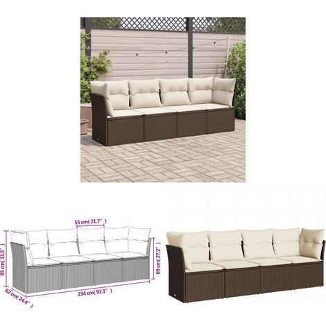 4-tlg. Garten-Sofagarnitur mit Kissen Braun Poly Rattan - Gartensorganisation - Gartengeräte - Gartenmöbelset - Lounge Möbel - Esszimmergarnitur - Home & Living (1/3)