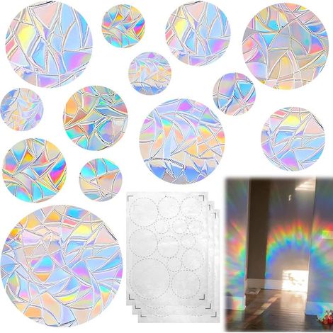 Lot de 39 Suncatcher Sticker, Anti Collision Arc-En-Ciel Fenêtre, Rainbow Prism Autocollant En Verre, Anti-Collision Statique Arc-En-Ciel, Diamètres Variés, Décoration Lumineuse Pour Maison, Bureau (1/5)