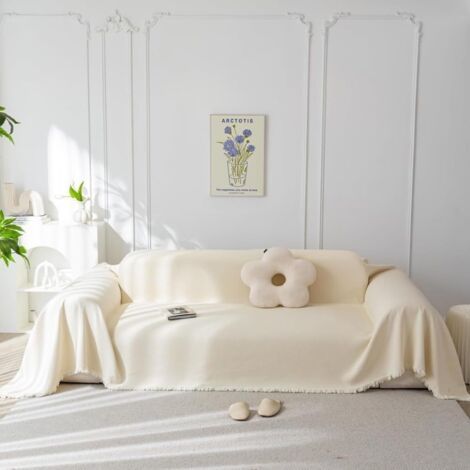 Manta grande color crema para sofá, impermeable, a prueba de gatos, resistente a los arañazos, funda universal para sofá, manta para sofá esquinero, funda decorativa para sofá, ideal como manta para s (1/4)