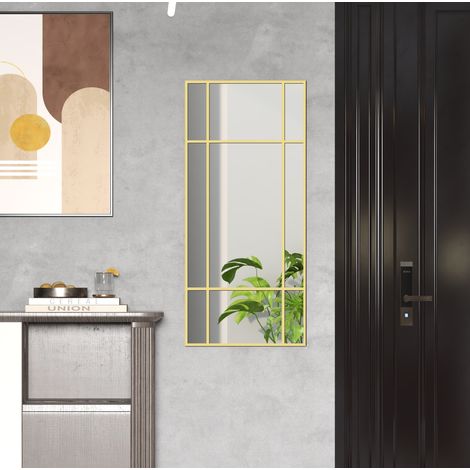 CHICFURN Espejo de pared rectangular 110 x 50 cm de vidrio y metal dorado (1/5)