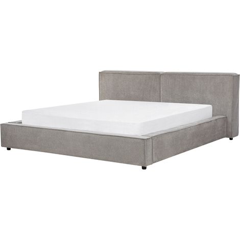 Cama clásica tapizada de pana somier de láminas gris 180 x 200 Linards