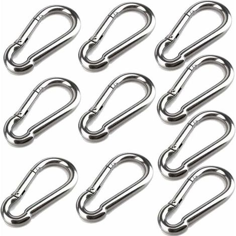 10 Mousquetons De 40 Mm X 4 Mm, Mousqueton En Acier Inoxydable 304 Avec Mousqueton, Capacité De Charge Jusqu'À Environ 80 Kg. (1/5)