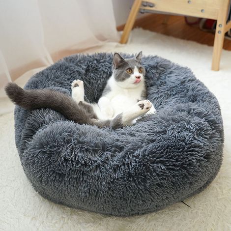 Panier rond en peluche douce pour chats et petits chiens (1/2)