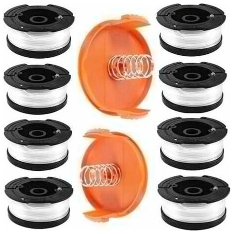 Bobine Fil Coupe Bordure pour Black et Decker Coupe-Bordures, 8 Bobine de Fil Debroussailleuse avec 2 Couvercle de Bobine et 2 Ressort, Bobines A6481 A6485 Compatible avec Black et Decker Af- (1/5)
