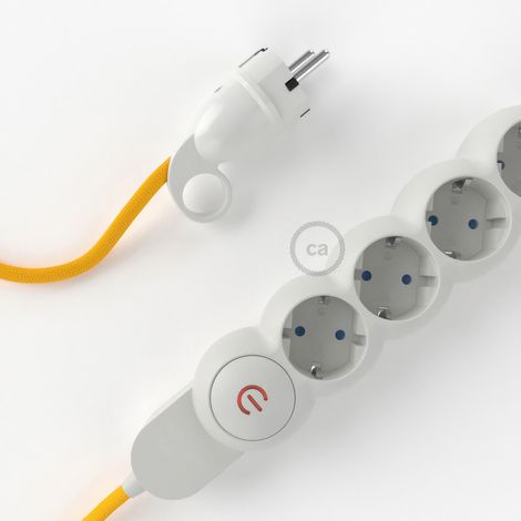 creative cables -  Multipresa tedesca con cavo in tessuto giallo lucido e spina Schuko con anello comfort (1/4)