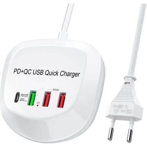 Chargeur rapide USB-C. Chargeur USB PD QC 3.0, adaptateur secteur multi-USB à 4 ports pour iPhone et iPad. (1/5)