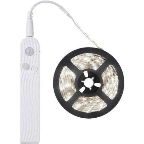 Bande lumineuse LED avec détecteur de mouvement, veilleuse, alimentée par batterie, capteur PIR, éclairage de placard, étanche IP65 (blanc froid 6500 K, 3 m) (1/5)