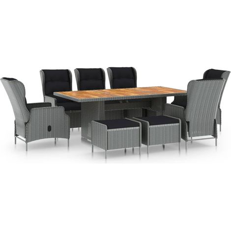 Ensemble Table et Chaises 9 pcs  Ensemble Table à manger + 8 chaises avec coussins Résine tressée Gris clair 14368 (1/5)